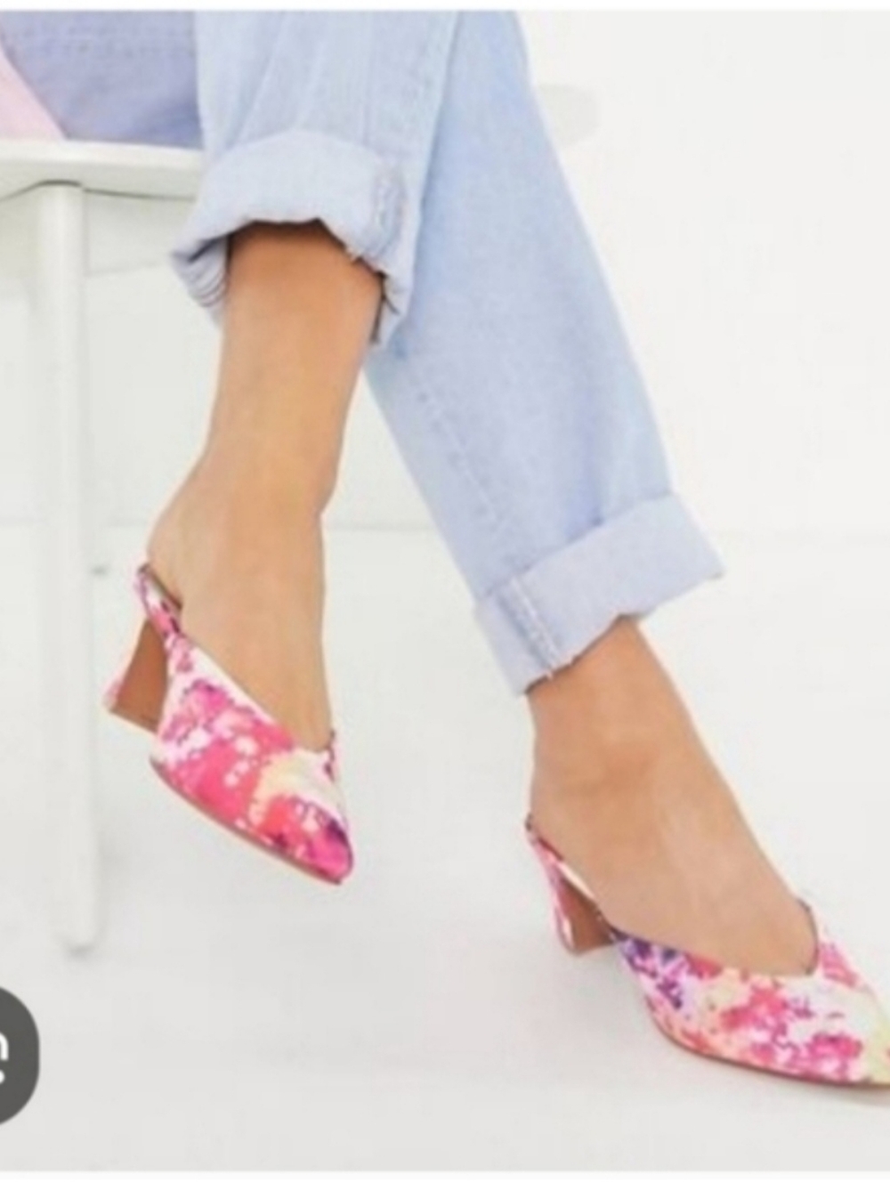 Asos Floral Pink Slingback Pointed Toe Heels Sz 7